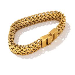 Unisex Jewellery 14k Gold Cuban Link Chain Bracelet Bangle Man Women Heavy Waterproof Bijoux