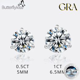 Earrings Butterflykiss New Arrival 1/2 Carat Moissanite Gemstone Stud Earrings For Women Solid 925 Sterling Silver Solitaire Fine Jewellery