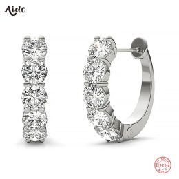 Earrings Aide 100% 925 Sterling Silver Real 3mm Moissanite Hoop Earrings For Women Sparkling Huggies Wedding Party Jewelry Gifts with GRA