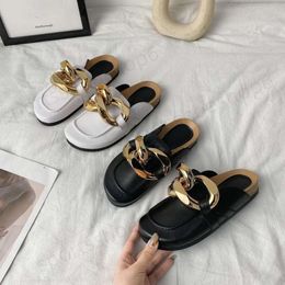 Slippers 2024 Summer Women Cork Womens Big Gold Chain Platform Mules Sandals And Wholesale Flat Flip Flops