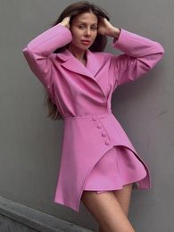 TARUXY Slim Long Blazer Suits For Women Fashion Pink High Waist Skirts Female Turn Collar 2 Piece Sets Womens Outfits 240219