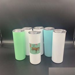 Mugs Luminous Sublimation Light Straight Coffee Double-Layer Stainless Steel Tumbler Cups Portable Travel Water Bottle Drop Delivery Dhqiz