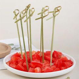 Forks 100Pcs Bamboo Fruit Fork Sticks Tie Knotted Skewers Twisted Ends Cocktail Buffet Party Barbeque Home Kitchen Tableware