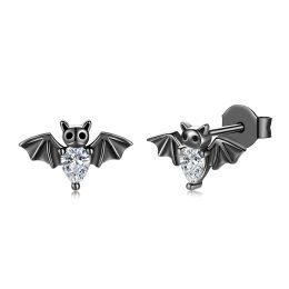 Earrings 925 Sterling Silver Black Vampire Gothic Bat Stud Earring Jewelry Halloween Christmas Gifts for Women Girlfriend Wife Teen Girls