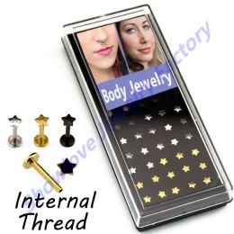 Jewelry Showlove 40pcs/Box Star Labret Lip Studs Rings Piercing Titanium Anodized Mixed Color Body Jewelry