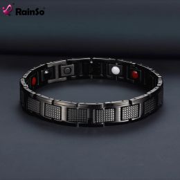 Bracelets Rainso Bracelet Men Magnetic Jewellery Fashion Stainless Steel Black Bracelets Bangle Wrist Band Sports Style New Design Male Gift