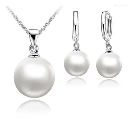 Necklace Earrings Set Nice Pearl Jewellery 925 Sterling Silver Hoop Wedding For Engagement