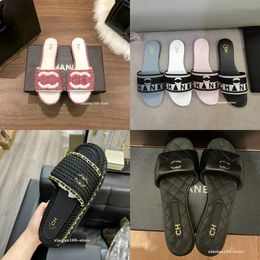 França Designer Sandálias Canal Mulheres Chinelos Malha Palha Chinelo Luxo Feminino Mules Flats Slides Praia Chunky Heel Flip Flops Verão Senhoras Sapatos 2C