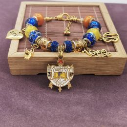 Bracelets Yellow Blue Big Hole European Beads Greek Letter SGR Shield Handsigh 1922 Heart Charm Lady Bracelet Jewelry