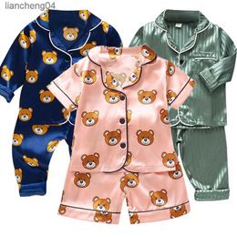 Clothing Sets home Wear Long Sleeve Baby suit Kids Clothes Toddler Boys Girls Ice silk satin Cartoon little bear Tops Pants Set for Childrens