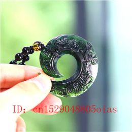 Pendants Chinese Natural Black Green Jade Decorative Rune Pendant Beads Necklace Charm Jewellery Obsidian Doublesided Carved Amulet Gifts