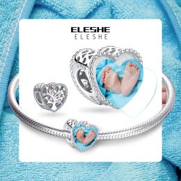 Strands ELESHE 925 Sterling Silver Custom Photo Heart Charms Family Tree of Love Bead Fit Original Bracelets Romantic DIY Jewellery