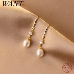 Earrings WANTME 925 Sterling Silver Elegant Fashion Natural Baroque Pearl Pendant Earrings Women Charming Wedding Anniversary Jewellery