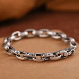 Bangles Male Exquisite 925 Sterling Silver Bracelet Fashion Gift Mens Highend 18cm/20cm/22cm Retro SixCharacter Mantra Chain Jewellery