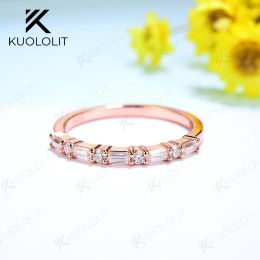 Rings Kuololit Trapezoid Cut Moissanite Rings for Women Men Solid 18K 14K 10K White Gold Round Cut for Wedding Band Luxury Eternity