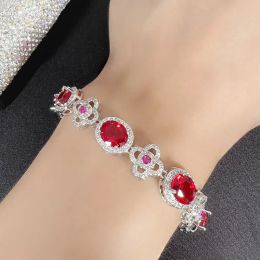 Bangles Luxury Crystal Red Oval Clover Bracelet For Lady Hand Accessories Top Quality 925 Sterling Silver Bracelets Women Jewellery Gift