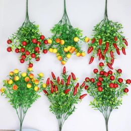 Decorative Flowers Artificial Flower Pepper Cherry Bouquet Plastic Red Branch Simulation Plant For Po Props Home Decoration