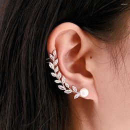 Backs Earrings Temperament Bridal Ear Cuff Imitation Pearl Accessories Luxury Leaf Cubic Zirconia Clip On Wedding Jewellery
