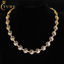 Fancy Design Fashion Hip Hop Jewellery 12mm 18K Gold Plated Brass Full AAAAA CZ Diamond Bless Bagua Link Chain Necklace