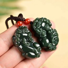 Pendants Beautiful Natural Dark Green HeTian Jade Carved Chinese Coin PiXiu Lucky Pendant Amulet Necklace for man Charm Fine Jewellery