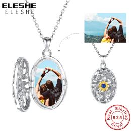 Necklaces ELESHE 925 Sterling Silver Custom Photo Pendant Necklace Ivy Leaf Openwork Sun Flower You Are My Sunshine Chain Women Jewelry