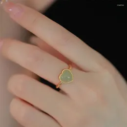 Cluster Rings Gold Colour Love Heart Shape Ring For Women Girls Korean An Jade Simple Fashion Adjustable Fine Jewellery Drop Wholesale