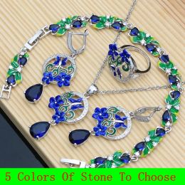 Bracelets Bride Sier Jewelry Set Women Blue Sapphire Lower Butterfly Enamel Earring Charm Zircon Bracelet Ring Party Gift for Lover