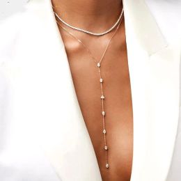 Necklaces 2024 New Arrive Geometric 5A Cubic Zirconia Long Chain Y Lariat Water Drop Square Cz Charm Luxury Women Wedding Necklace Jewellery