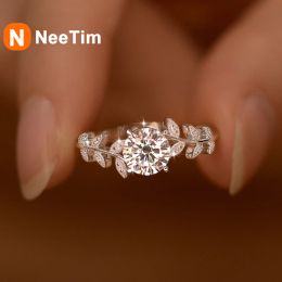 Rings NeeTim 1CT Moissanite Diamond Rings Wedding Band for Women 925 Sterling Silver with Plated White Gold Engagement Ring Certified