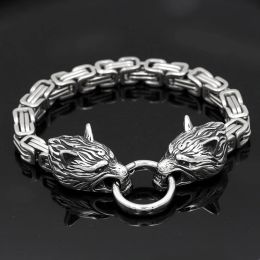Strands Men's Stainless Steel Viking Wolf Head Bracelet Vintage Personality Thick Chain Biker Punk Hip Hop Wristband Jewellery Gift