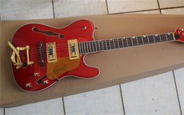 Top Quality Custom Shop Red Jazz Electric Guitar Semi Hollow Body Rosewood Fingerboard with Tremolo Golden Hardware