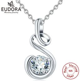 Pendants Eudora 925 Sterling Silver S drop water Pendant Necklace with big AAA CZ crystal Women Pure Sliver Jewellery Birthday Gift D219