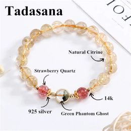 Bangles 8mm Crystal Citrine Strawberry Quartz Bracelets Natural Stone Bracelets for Women Gifts Friendship Beads Bracelet Charm Jewelry