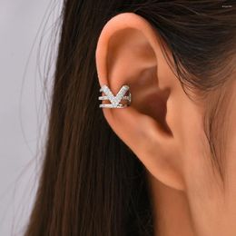 Backs Earrings JF2024 Original Letter V Design Fashion Trend Sparkle Micro Inset Zircon Ear Clip Women's