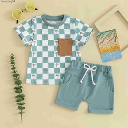 Clothing Sets Fashion Summer Baby Boys Clothes Casual New Arrival Short Sleeve Kids Sets Plaid Tree Print T-shirt Shorts 2PCS Toddler Outfits