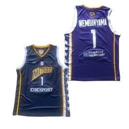 Men's T-Shirts Basketball Jerseys Metropolitans 92 1 WEMBANYAMA Sewing Embroidery Outdoor sports jersey Qurple White Blue 2023 New High Quality J240221