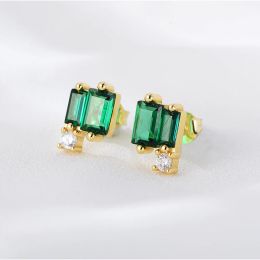 Earrings Geometric Square Emerald Stud Earrings for Anvers S925 Silver Gold plated earring Simple Elegant Gemstone Green zircon Earrings