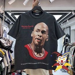 Men's T-Shirts Washed Basketball Character Graphics Printed T-shirt Vintage Clothing Loose Tees Tops T Shirt For Men Women J240221