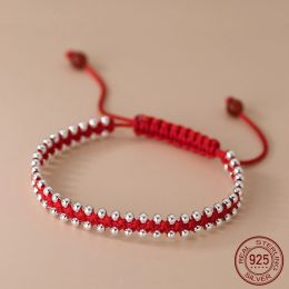 Bangles La monada 24cm Lucky 925 Silver Rope Bracelets Women Silver Bead Red Thread Line String Bracelets For Women Girl Adjustable