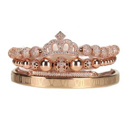 Bracelets 4pcs/set Luxury Royal Queen Crown Bracelet Set Stainless Steel Beads Cz Charms Roman Bracelets & Bangles For Women Jewellery