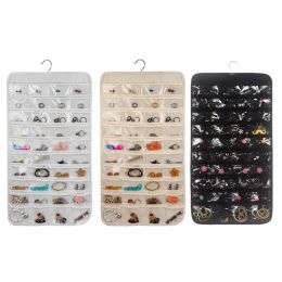 Rings 80 Pockets Double Sided Hanging Jewellery Display Organiser Storage Bag Nonwoven Foldable Ring Necklace Bracelet Pouch