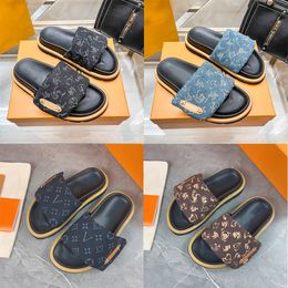 Designer Sliders Slippers Women Men Pool Pillow Flat Comfort Mules Slides Fashion Classic Prints Embossed Summer Sandals Black Grey Beach Shoes 35-45