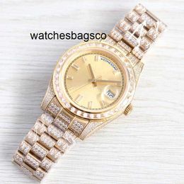 Mens Watch Clean Automatic Mechanical Top Diamond Business Mens Watch Steel Strap Style Diversified Life Waterproof Design Gold for