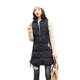 Waistcoats Autumn Winter Long Cotton Vests Women Jacket Korean Hooded Sleeveless Coat Hot Sale Slim Warm Ladies Waistcoat 3xl Warm Gilet