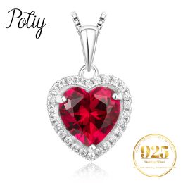 Necklaces Potiy Heart Shape 3.6ct Created Ruby Pendant Necklace No Chain 925 Sterling Silver for Women Daily Wedding Party Jewelry