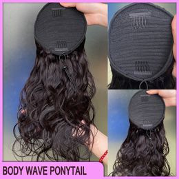 High Quality Peruvian Malaysian Indian Hair Natural Black Body Wave Ponytail Hair Extensions 100% Raw Virgin Human Hair