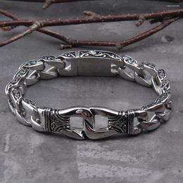 Link Bracelets Vikings Stainless Steel Bracelet 12mm Curb Cuban Chain Silver Colour For Men Women Factory Offer With Box