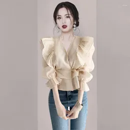Women's Blouses French Age Reducing And Unique Shirt Design Sense Blouse 2024 Summer High-end Women Long Sleeved Chiffon Female Top