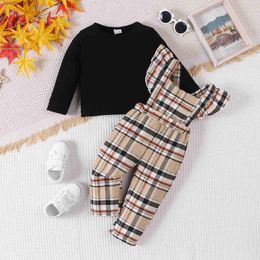 Clothing Sets 2Pcs Set 2023 Fashion Baby Girls Pure Black Long Sleeve T-shirt Casual Overalls Pants Infant Newborn Spring Autumn Outfit