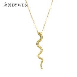 Necklaces ANDYWEN 925 Sterling Silver Gold Snake Pendant Women Luxury Long Chain Animal Special Rock Punk Jewelry European Statement